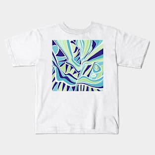 Mazipoodles Psychedelic Water Leaves Expressionism Blue Turquoise Green Kids T-Shirt